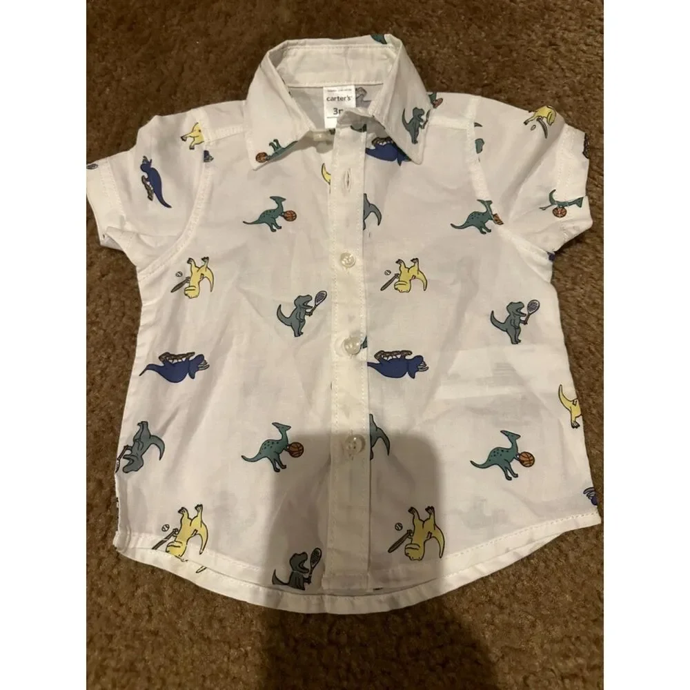 NWOT Carter's Two Piece Dinosaur Print Button Down Shirt & Shorts Size 3 Months